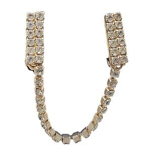 1950s Rhinestone Sweater Guaryd Clips Silver Tone Prong Set Clear Stones